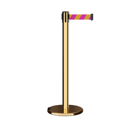 Retractable Belt Rolling Stanchion, 2.5ft Pol.Brass Post  11ft. Mag/Ye